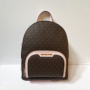 Michael Kors Jaycee Medium Backpack MK Signature Brown Pink